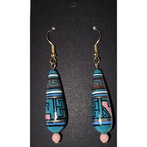Native American Inspired Vintage 80s Painted Dangle Earrings